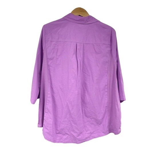 Catherines Top 0X Light Purple Lavender Semi-Sheer Eyelet 3/4 Sleeve Button - Picture 2 of 5